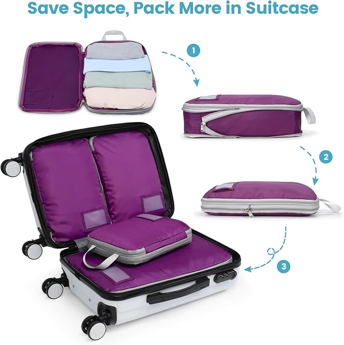 Cambond Compression Packing Cubes for Travel Women - Travel Bags Luggage Organizers Travel Essentials Compression Cubes for Travel Carry on Suitcases Organizer