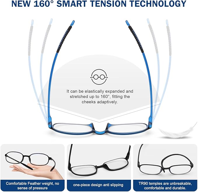 AQWANO 4 Pack Blue Light Blocking Reading Glasses for Men Women, Half Lens Computer Readers, Durable Lightweight TR90 Flexible Frame Eyeglasses Anti Eyestrain (2.0)