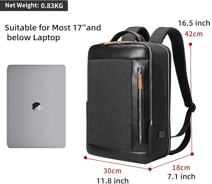 NOBLEMAN Professional Laptop Computer Backpack Men, Luxury Expandable Travel Business Office Backpacks for Executive Men, Nice Leather Waterproof College Bookbag Bag Fits 17 Inch Tech Laptop (Black) ﻿