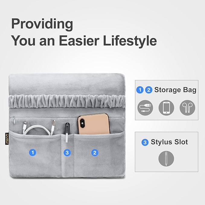 MOSISO Tablet Pillow Stand,Soft Tablet Holder for Lap,Tablet Soft Pad Dock with Pockets&Stylus Slot&4 Viewing Angles Compatible with iPad Pro 12.9,11,10.5,9.7,Air Mini 6,5,4,3, E-Reader, Gray