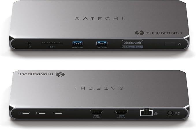 Satechi Thunderbolt 4 Dock 100W Charging, Dual Monitor HDMI 4K/60Hz, 40Gbps Data Transfer, 2 USB-A 3.2, Ethernet, Thunderbolt 4 Dock for MacBook Air/Pro M4, Mac/Windows, DisplayLink Software Required