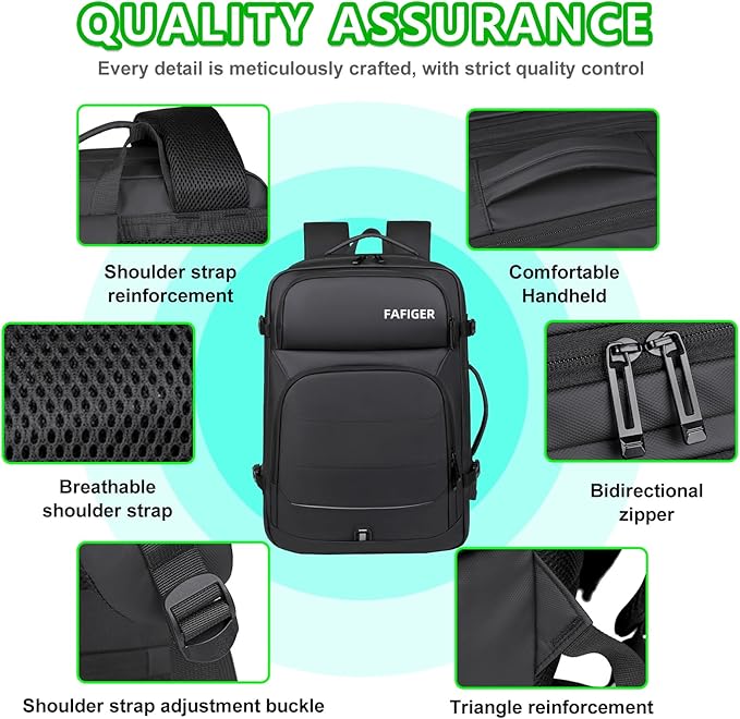 Travel Backpack for Men & Women - 40L Expandable Carry-On Backpack, TSA Approved 16 Inch Laptop, Weekend Outdoor Essentials, Airline Flight Approved, Black