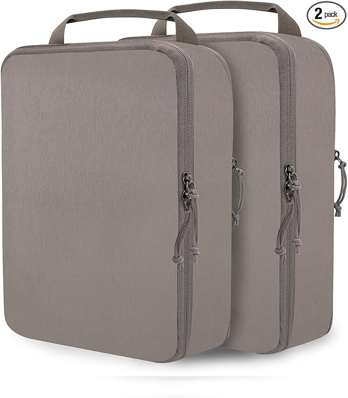 Large Compression Packing Cubes for Travel Accessories, 2 Set Compression Bags Travel Cubes for Packing Suitcase Luggage Organizer Bags Set, Khaki