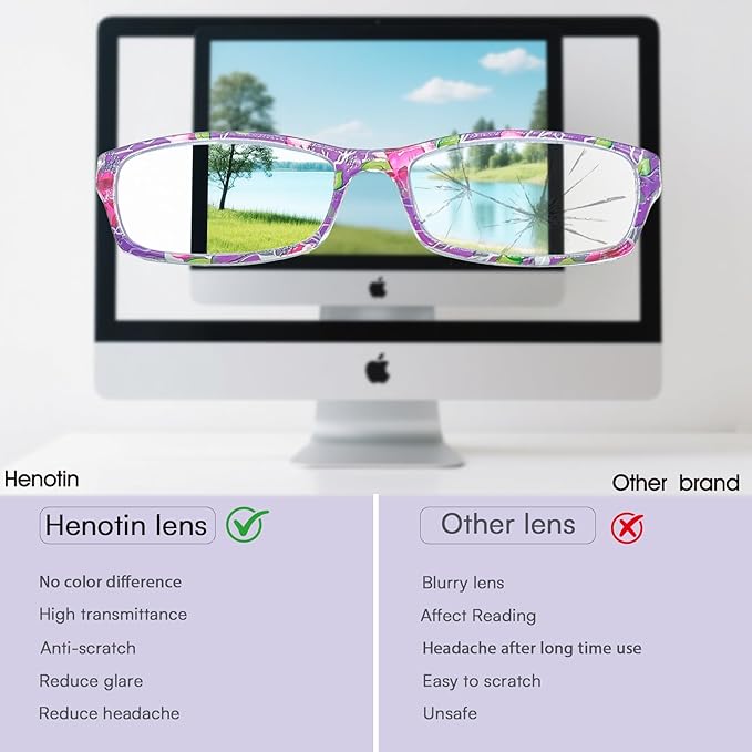 Henotin 6-Pack Reading Glasses Blue Light Blocking Anti Eyestrain Computer Reading Glasses for Women and Men Readers (Mix Color-B, 1.25, Diopters)