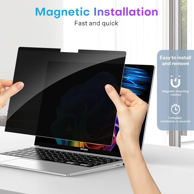 OMOTON Magnetic Laptop Privacy Screen 13.3 Inch 16:10, Anti-Spy Filter, Matte Anti Glare Blue Light Protector, Easy Install & Remove