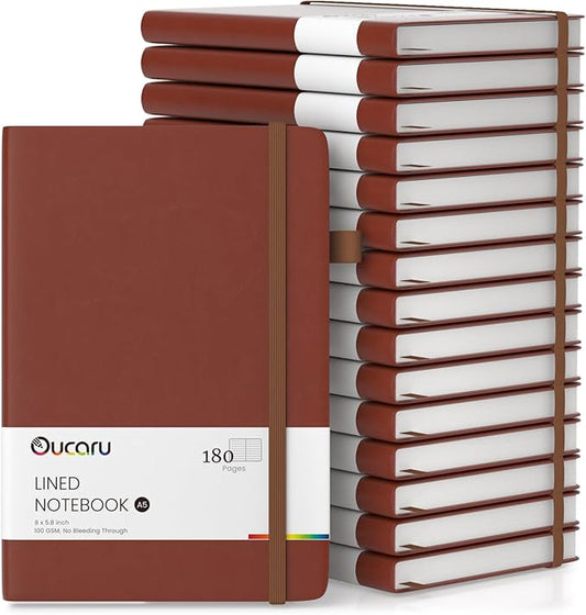 Oucaru Lined Journal Notebook, 16 Pack, 180 Pages, A5 Journals for Writing, 100 GSM Thick Paper, Small Notebooks Daily Journal for Women Men Work, Business, School, Travel Supplies