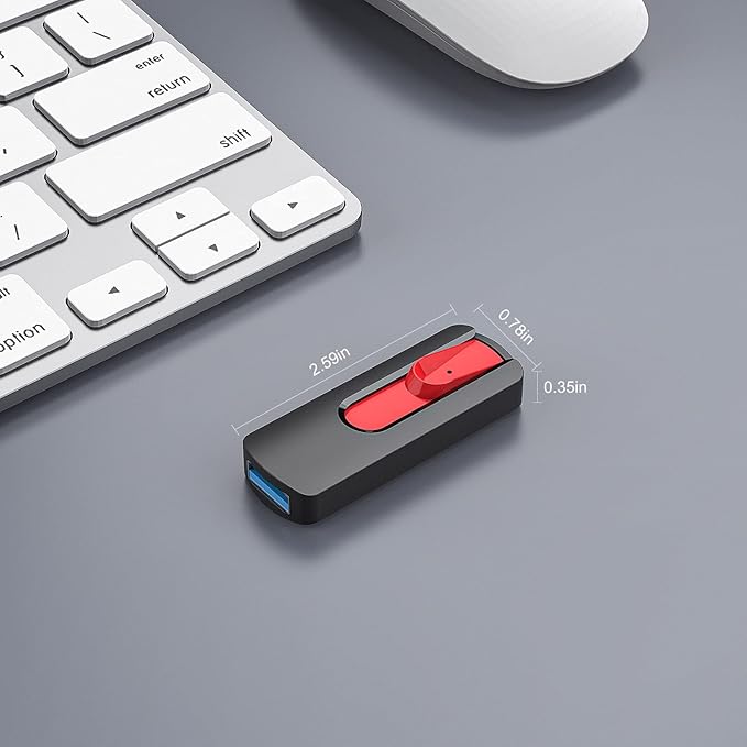 RAOYI 128GB Flash Drive Renewed USB 3.1 Flash Drive Thumb Drive Slide Retractable USB Drive Mini Portable Memory Stick with Lanyard Hole-Red