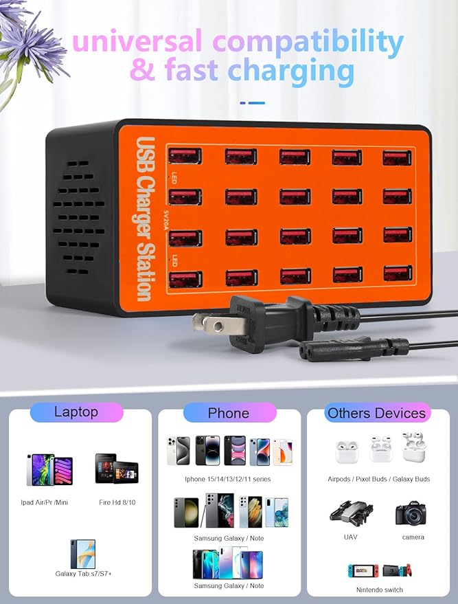 Charging Station, 100W20Port USB Charging Station, Multiple USB Charger Station, Charging Station for Multiple Devices, Multi USB Charging Station