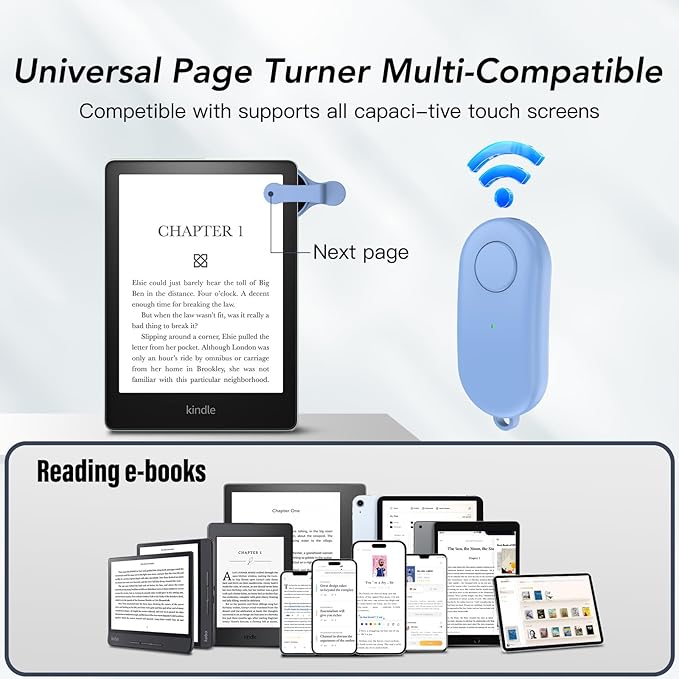 Remote Control Page Turner for Kindle Paperwhite Oasis Kobo eReaders,Kindle Clicker Page Turner Accessories for iPhone,iPad, Android Tablets Reading Novels,Video Record&Shutter Selfie (Blue)