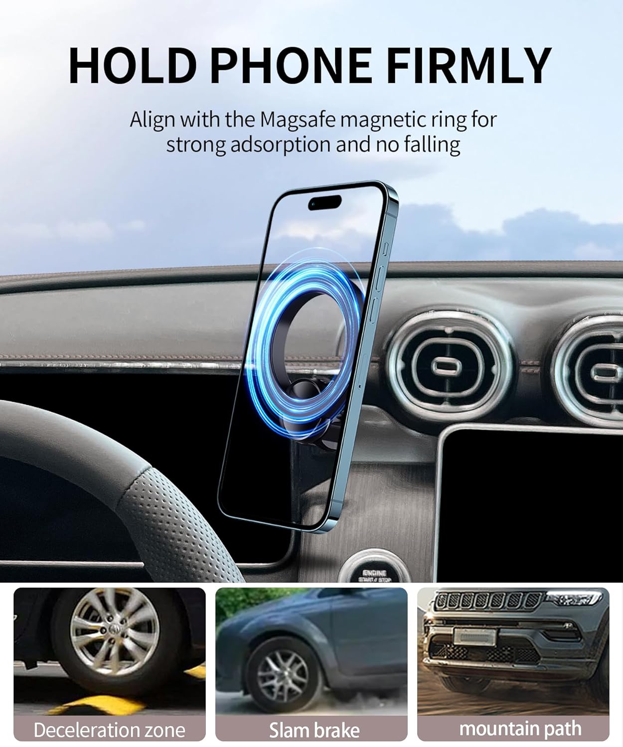 Car Phone Holder for 2023-2025 Mercedes Benz GLC / 2022-2025 C-Class Accessories 12.3-Inch Digital Instrument Cluster Screen Fixed Clip, 360° Rotation Phone Mount Compatible with MagSafe