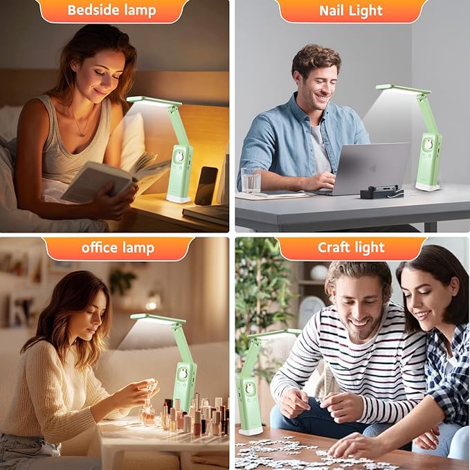 VAVOFO Cordless Desk Lamp, 6000mAh Battery Powered Desk Lamp, Foldable Desk Lamps, Three Color Temperatures, USB C Rechargeable, Ideal Cute Desk Accessory for Students and Home Offices