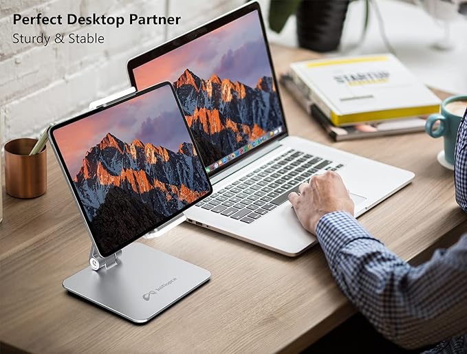 Heavy Aluminum Alloy Tablet Stand for 4.7''- 13'' Screen Surface Pro Series, iPad Pro 12.9/11, iPad, mini, Air, Samsung Galaxy Tabs and More (Silver)