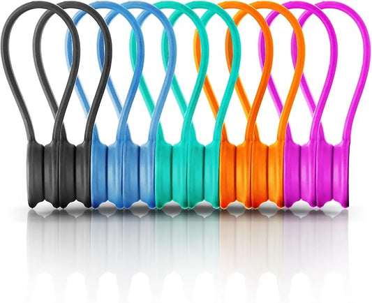 Kanemc Upgraded Magnetic Cable Holder, Silicone Cord Ties Bread Twist Ties Magnetic Cord Fasteners Cable Management Clips (10Pcs-Multicolor)