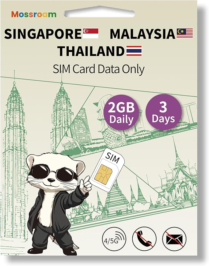 SIM Card for Singapore, Malaysia, Thailand – Prepaid Data Plans | 2GB Daily Data only,3 Days | 4/5G High-Speed Internet | Ideal for Travelers