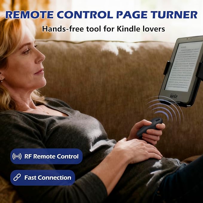 Remote Control Page Turner for Kindle Paperwhite Oasis Scribe Kobo, RF Page Turner Clicker for Kindle Device iPhone iPad Tablets, Novels Ereader Accessories with Wrist Strap Storage Bag