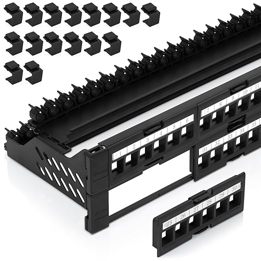 Everest 48 Port Keystone Patch Panel (2-Pack) - Removable 6-Port Panels - Use with Slim Profile Keystones ONLY (Wider Jacks May not fit Side by Side) - 16 Blank Keystone Jack Inserts Included