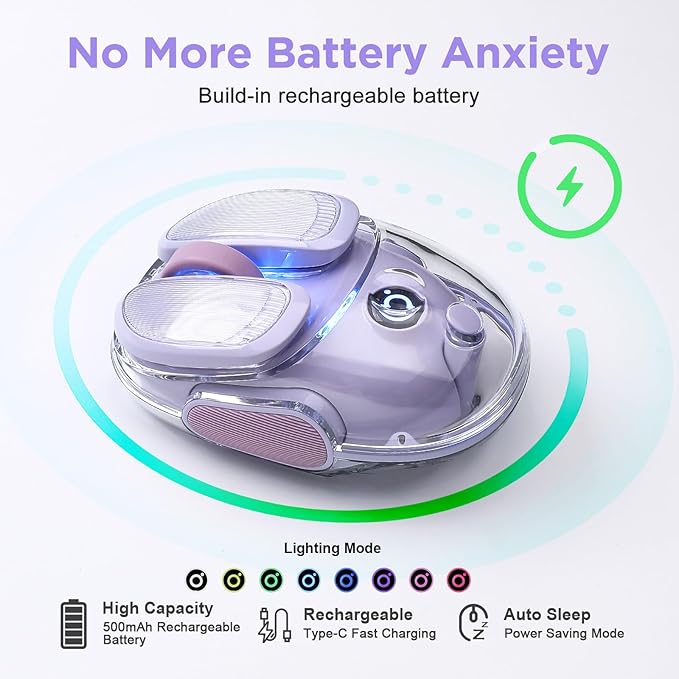 Q9 Chargeable Portable Silent 2.4GHz/Bluetooth Dual Mode Wireless Mouse, 4 Adjustable DPI,4800 DPI Optical Tracking Mouse with RGB Lighting, Compatible Win/Mac/Android/iOS(Purple)