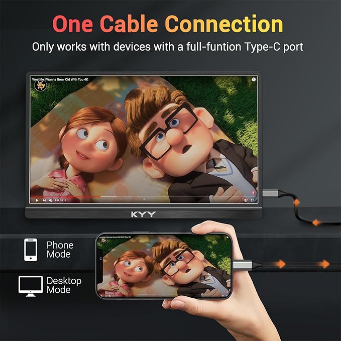 KYY Portable Monitor 15.6'' FHD 1080P USB C HDMI Gaming Monitor Ultra-Slim IPS Display w/Smart Cover & Speakers, Plug&Play, External Monitor for Laptop PC Phone Mac Xbox PS4