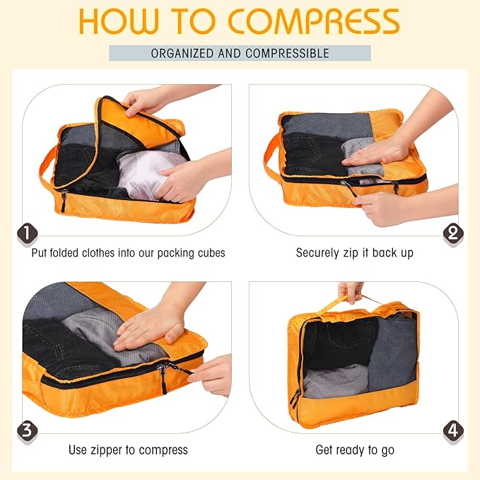 5 Pcs Packing Cubes for Suitcase Large Travel Cubes Carry on Luggage Organizer Bags for Clothes Accessories(L,Apricot)