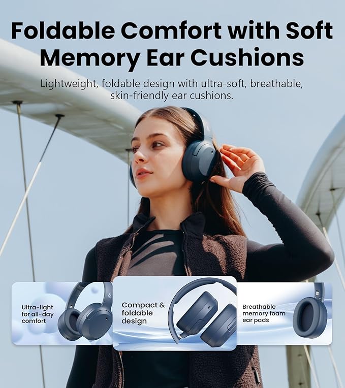 Edifier W820NB Plus Gen 2 Wireless Over-Ear Noise Cancelling Headphone, -49 dB ANC, LDAC Hi-Res Audio, 88H Playtime, Spatial Sound, Volume Guard, Bluetooth V6.1 & Multipoint, Fast Charge - Navy