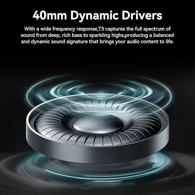 T3 Wireless Headphones,Active Noise Cancelling Headphones for Adults,Over Ear Headphones Wireless Bluetooth 5.3 & 60H Playtime with Built-in HD Mic,Foldable Lightweight Headset Ideal for Travel