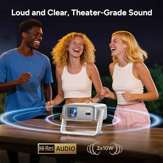 Projector with WiFi and Bluetooth,Outdoor Movie Projector 4K Support,Auto Focus & Voice Control,Built-in 10,000+ Apps Native 1080P Portable Smart Home Proyector