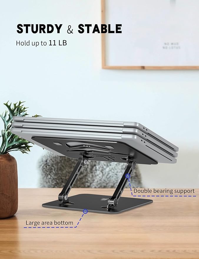 Laptop Stand Adjustable Laptop Holder for Desk, Foldable Laptop Riser Portable Computer Stand Compatible with MacBook, Lenovo, HP and All Laptops up to 15.6 inches Black