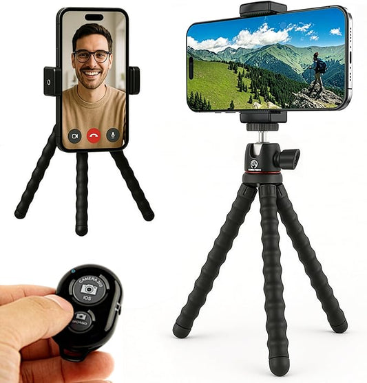 KobraTech TriFlex Mini Tripod for iPhone & Android | Flexible Phone Tripod with Bluetooth Remote Shutter | Portable Phone Holder for Travel, Vlogging, Desk & Gym