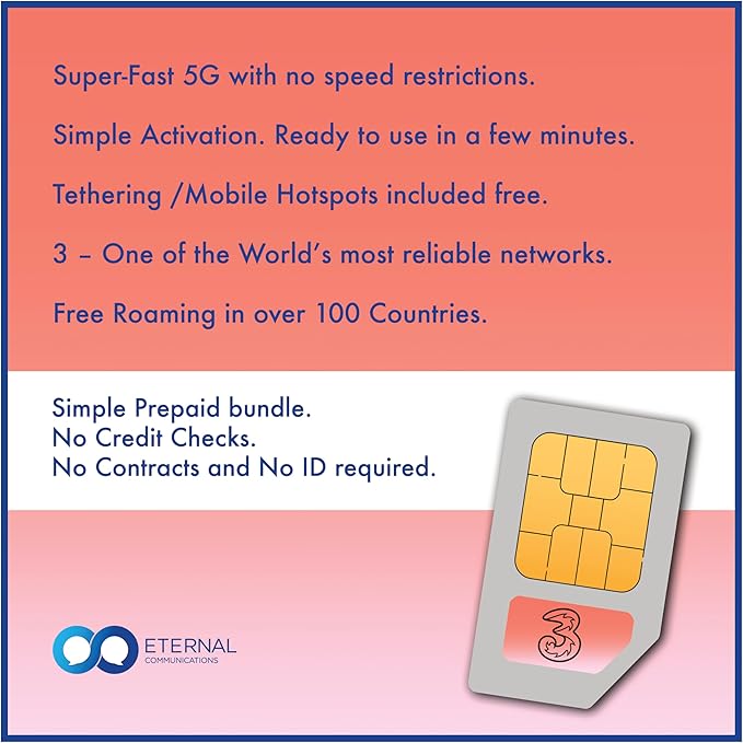 Prepaid Travel Sim Card with 18GB of 5G Data for use in 70+ Countries Worldwide + Unlimited Calls & SMS in EU + Tethering + 150GB Bonus Data in UK (Valid 30 Days)