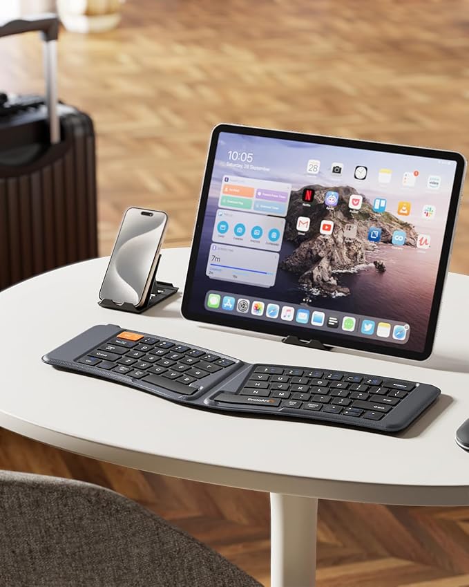 ProtoArc Ergonomic Foldable Keyboard, XK03 Split Folding Bluetooth Keyboard, Ultra Slim, Portable, for iPad, iPhone, Tablet, Laptop, PC - Gray