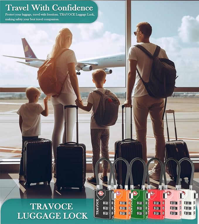 Search Alert TSA Approved Travel Combination Luggage Cable Locks for Suitcase, Gym Locker,Toolbox,Backpack 1,2,4,6 &10 pk (Lime 2 Pack)