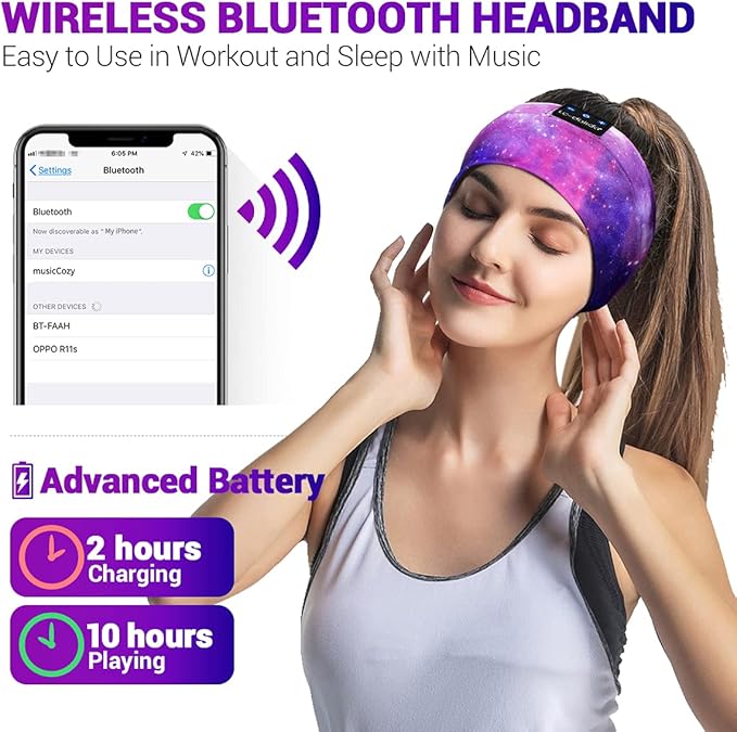 LC-dolida Sleep Headphones Bluetooth Headband Sleeping Wireless Headband Headphones with Thin HD Stereo Speakers Perfect for Side Sleepers, Sport, Yoga, Travel