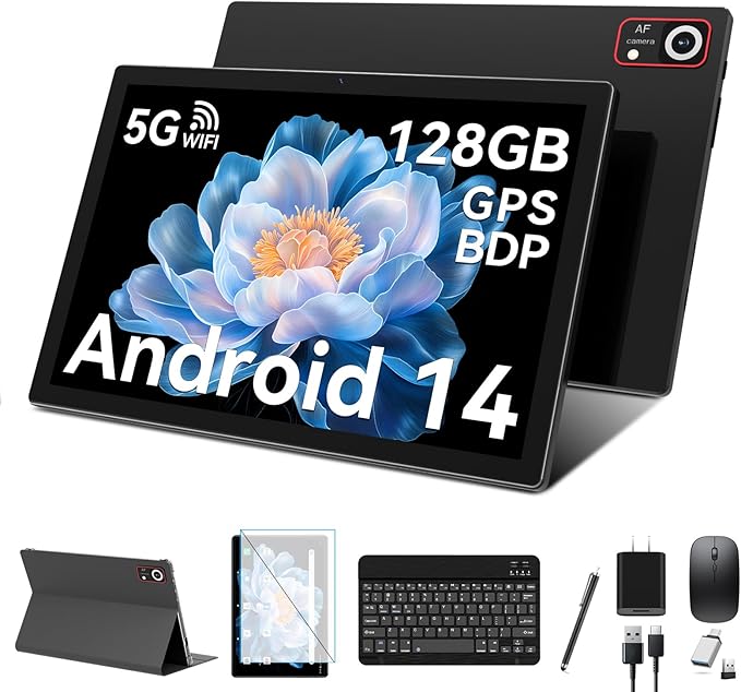 ANTEMPER Android Tablets 10 Inch, 5G WiFi Tablet Mit 8GB RAM+128GB ROM(1TB TF),2 in 1 Tablet with Keyboard Mouse Pen-Octa-Core2.0Ghz | 6000mAh | 1080FHD | 13MP Camera | WLAN GPS OTG Typ-c-Black