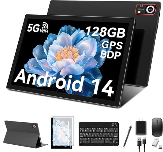 ANTEMPER Android Tablets 10 Inch, 5G WiFi Tablet Mit 8GB RAM+128GB ROM(1TB TF),2 in 1 Tablet with Keyboard Mouse Pen-Octa-Core2.0Ghz | 6000mAh | 1080FHD | 13MP Camera | WLAN GPS OTG Typ-c-Black