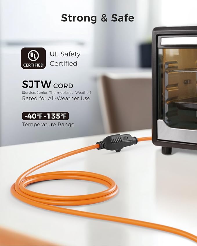 [UL Listed] Cable Matters 2-Pack 16 AWG Heavy Duty 13A Power Extension Cord - 3ft, 3 Prong Power Cord Extension, NEMA 5-15P to NEMA 5-15R, Orange