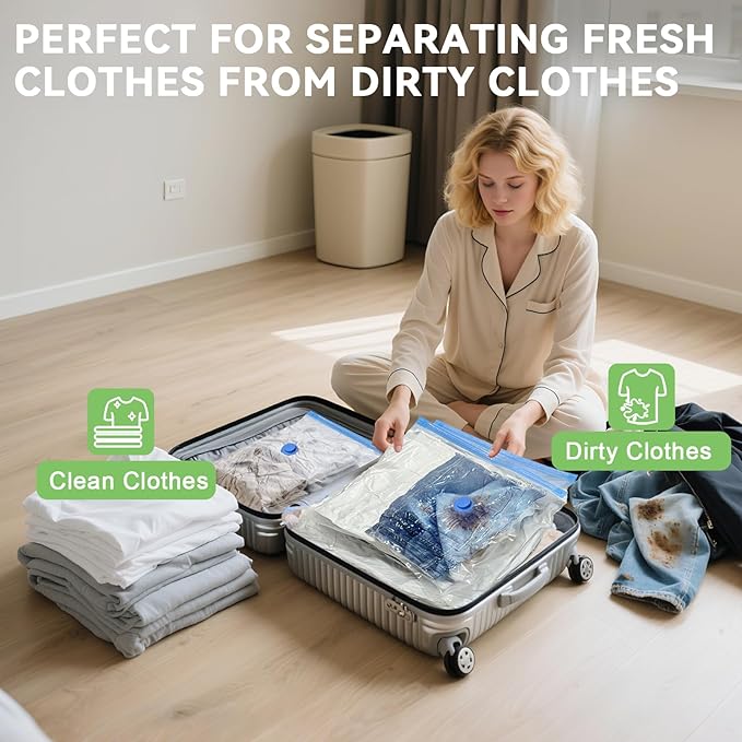 Mapambo Travel Game Changer- 12-Pack Travel Vacuum Bags with Smart-Stop Technology Pump, ≤60dB Silent Travel Essential, Travel Vacuum Bags for Luggage, Cruise Essentials