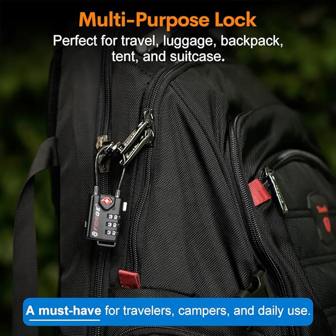 TSA Approved Cable Luggage Locks, Re-settable Combination with Alloy Body, Black 1 Lock.