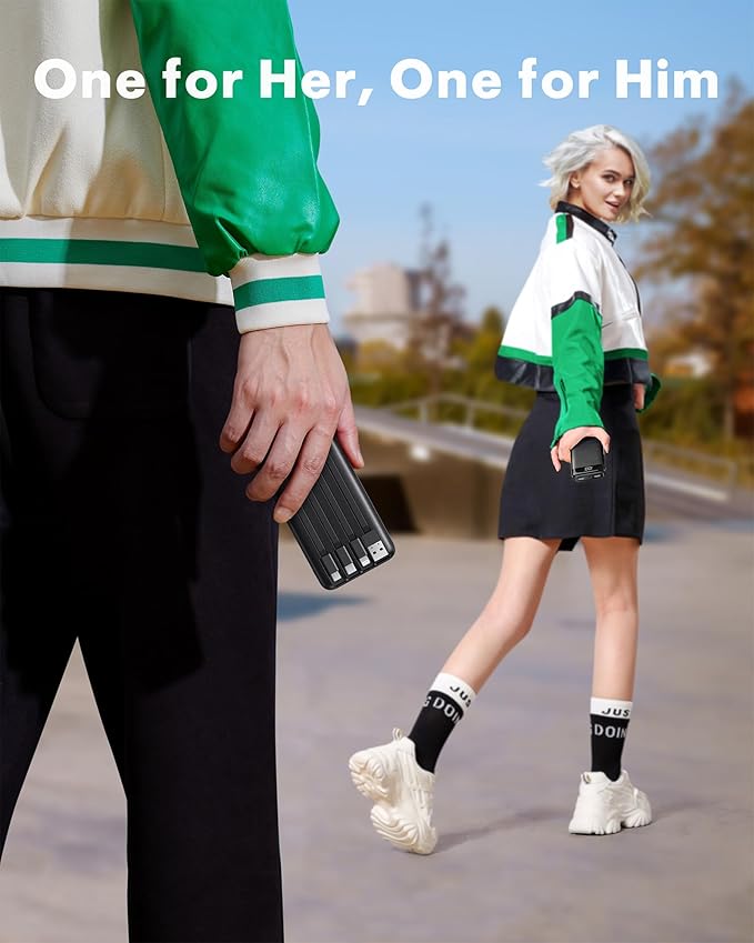 charmast Portable Charger with Built in Cables, Power Bank with Cords Wires, Slim 10000mAh Travel Battery Pack 6 Outputs 3 Inputs 3A Fast Charging for Samsung Google Pixel LG Moto iPhone iPad