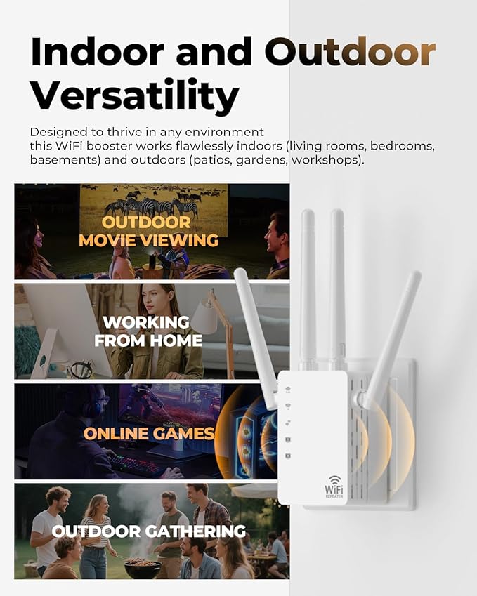 WiFi Extender with Ethernet Port, 1200Mbps Dual Band (5GHz/2.4GHz) WiFi Booster.Covers Up to 12880 Sq.ft,Supports 105 Devices, Easy Setup Signal Booster, EasyMesh Compatible, Four Directional Antennas