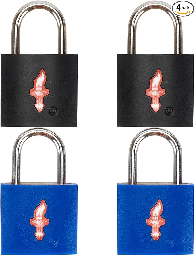 TSA Approved Locks for Luggage,TSA Keyed Travel Locks | 8 Keys, Lightweight Brass Padlocks with Rubber Coating for Suitcases, Bags, Backpacks (4 Pack Black+Blue)