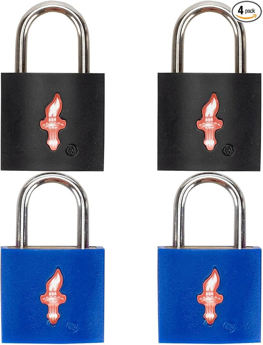 TSA Approved Locks for Luggage,TSA Keyed Travel Locks | 8 Keys, Lightweight Brass Padlocks with Rubber Coating for Suitcases, Bags, Backpacks (4 Pack Black+Blue)