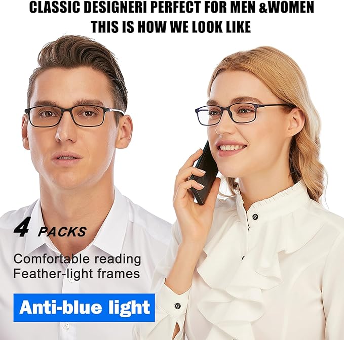 AQWANO Computer Reading Glasses 1.5 Blue Light Block - Comfortable Lightweight TR90 Flexible Frame UV Protection Anti Glare Eye Strain Readers Eyeglasses, No Rubber Arms