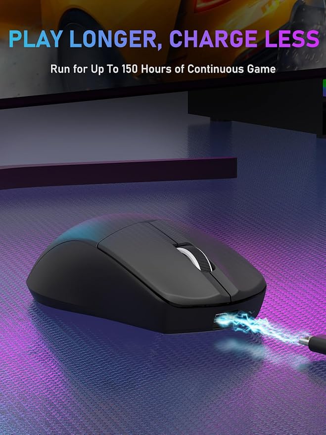 E-YOOSO Lightweight Wireless Gaming Mouse, Tri-Modes Wireless Esports Mouse with 5 Programmable Buttons, 4000 DPI, Long Battery Life, Ultra-Thin Ergonomic Design for PC & Mac Gamers (Black)