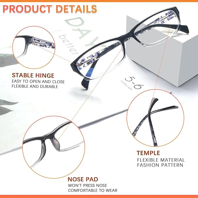 VIDEBLA 5 Pack Computer Reading Glasses Men and Women Anti Eyestrain Blue Light Blocking Glasses for Reading (5 Mix-5, 1.50, multiplier_x)