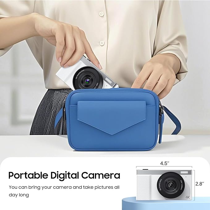 4K Digital Camera, 64MP Vlogging Camera for Photography with 3" 180° Flip Screen, 16X Compact Digital Camera with 64GB Micro SD Card for Beginner (White)
