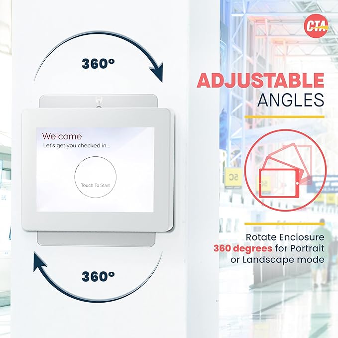 Locking iPad Wall Mount - CTA Anti-Theft Small Locking Tablet Enclosure w/ Key Lock & Interior Cable Routing for iPad Mini 1, 2, 3, 4, 5, 6, Samsung Tab A 8″, Lenovo Tab E8 - White- (PAD-PSWW)