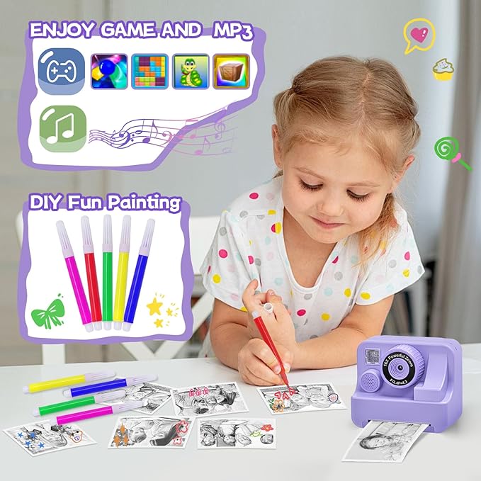 Kids Camera Instant Print, Dual Cameras Photo 1080 HD 2.4 Inch Screen Toddler Print Camera with 3 Prints Paper & 32 G,Christmas Birthday Gifts for Girls Boy 3 4 5 6 7 8 9 1s0 11 12 Year Old