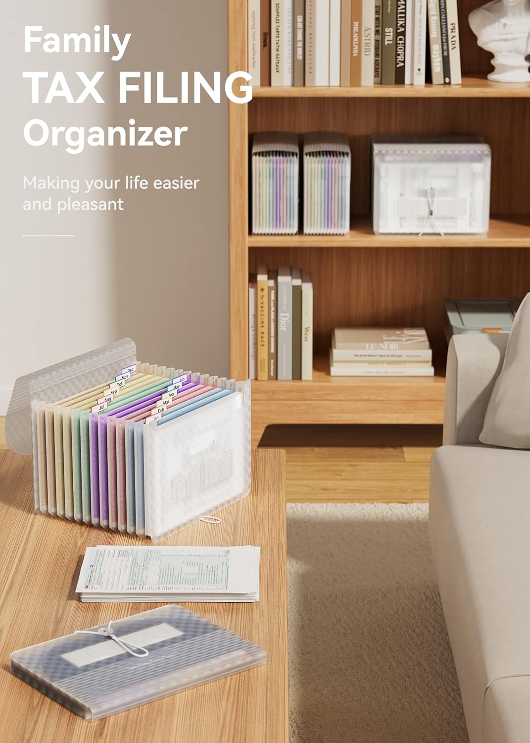 ABC life 12 Pockets Accordion File Organizer Expanding File Folders, Portable Monthly Bill Receipt Document Organizer, Expandable Accordian Filing Folder Letter A4 Size, Colored Tabs (Blue)