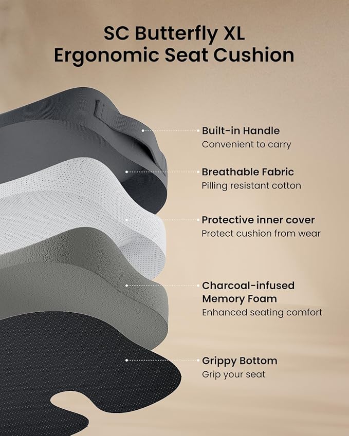 ProtoArc Extra Large Seat Cushions for Office Chairs, Ergonomic Memory Foam Seat Cushion for Home, Extra Cover, Car Seat Cushions for Driving, Pressure Relief Pad for Sciatica - Dark Gray