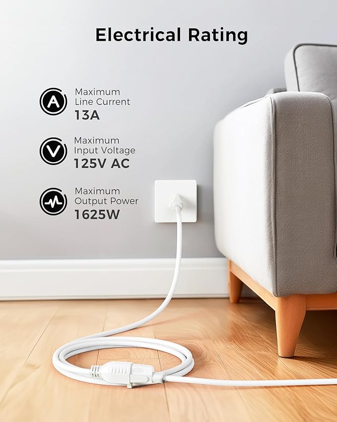 [UL Listed] Cable Matters 2-Pack 16 AWG Heavy Duty 13A Power Extension Cord - 3ft, 3 Prong Power Cord Extension, NEMA 5-15P to NEMA 5-15R, White